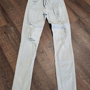 American Eagle Outfitters Light Gray Distressed Skinny Jeans